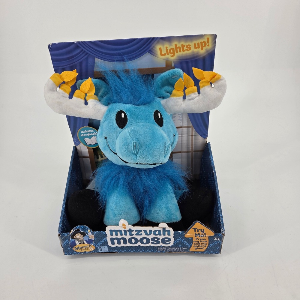 Mensch Pets Mitzvah Moose Hanukkah Light Up Plush Toy with Storybook 2307 New